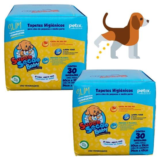 Imagem de Kit 2 Tapete Higiênico Super Secão Baby Slim Cães 30UN 60X55