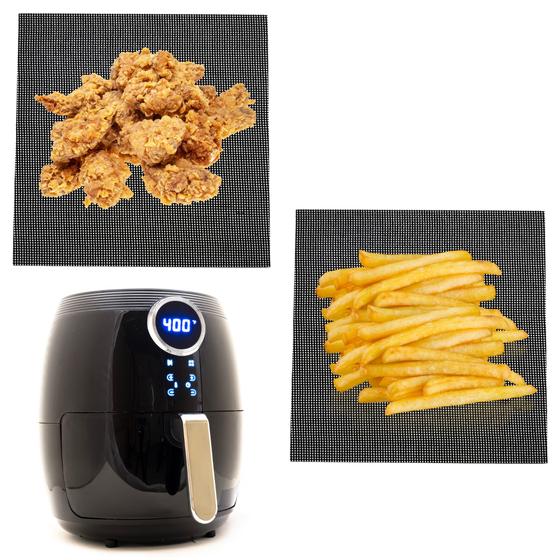 Imagem de Kit 2 Tapete Manta Grill Silicone Airfryer ou Churrasqueira Quadrado 21,5cm x 21,5cm Forro Protetor Culinário Antiaderente Reutilizável