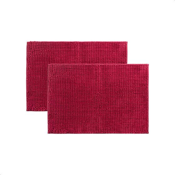 Imagem de Kit 2 Tapetes de Banheiro Antiderrapante Bolinha Microfibra Macio Vermelho 40x60cm