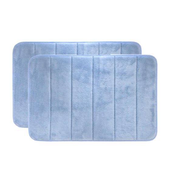 Imagem de Kit 2 Tapetes de Banheiro Antiderrapante Emborrachado Macio Super Soft Camesa Azul 60x40cm