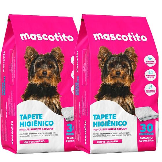 Kit 2 Tapetes Higiênico Mascotito 60x55cm C/30 Unidades Menor preço em Kit 2 Tapetes Higiênico Mascotito 60x55cm C/30 Unidades