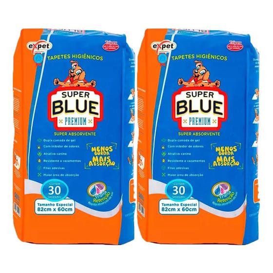 Kit 2 Tapetes Higiênicos Expet Super Blue Premium C/30 Unidades Menor preço em Kit 2 Tapetes Higiênicos Expet Super Blue Premium C/30 Unidades