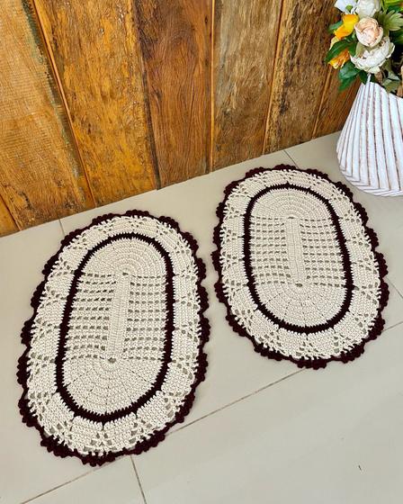 Imagem de Kit 2 Tapetes Leque com Listra 70cm x 45cm Crochê Artesanal