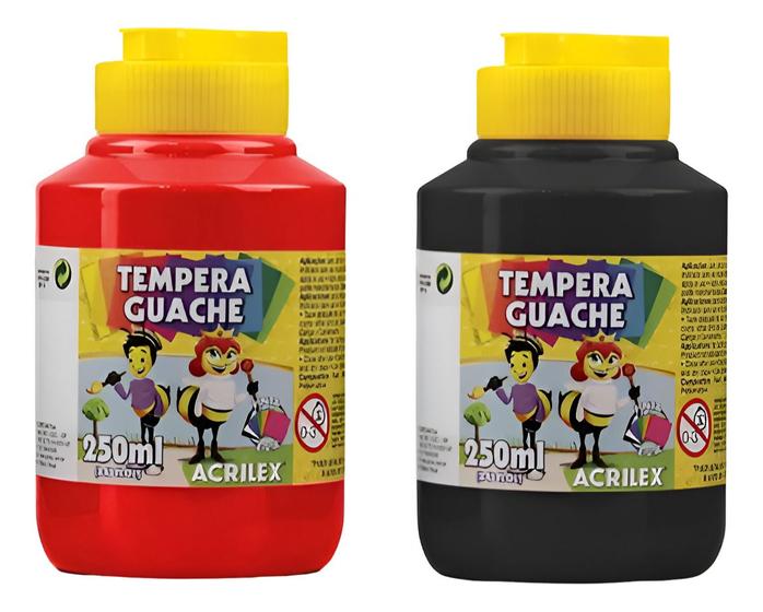 Imagem de Kit 2 TEMPERA GUACHE Acrilex - 250ml - VERMELHO e PRETO - 02025507/ 02025520