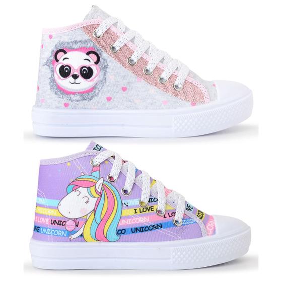 Imagem de Kit 2 Tênis Infantil Feminino Panda Glitter Botinha Unicórnio