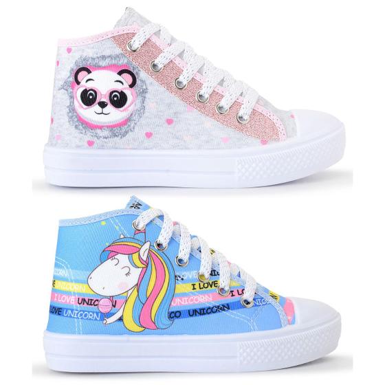 Imagem de Kit 2 Tênis Infantil Feminino Panda Glitter Botinha Unicórnio