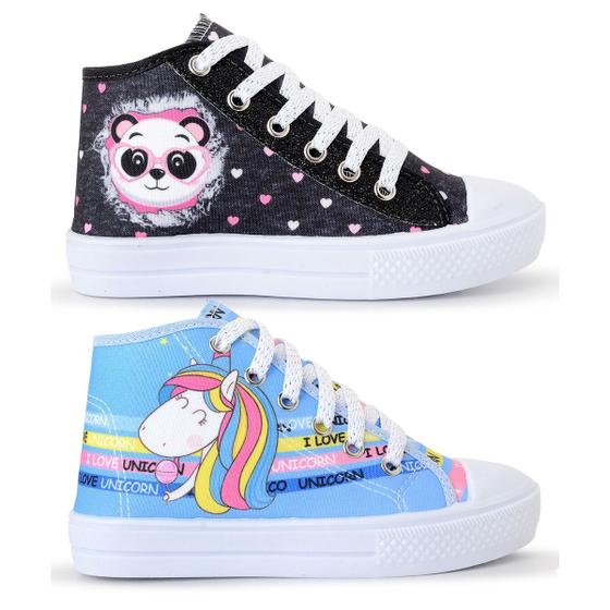 Imagem de Kit 2 Tênis Infantil Feminino Panda Glitter Botinha Unicórnio