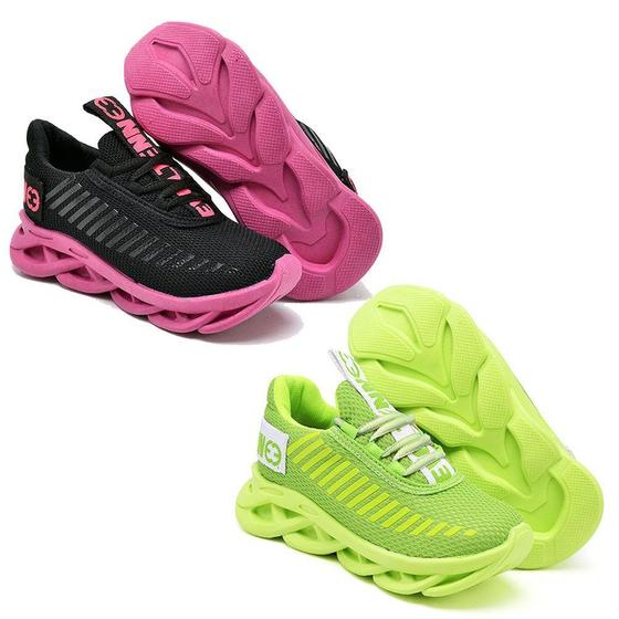 Imagem de Kit 2 Tênis Infantil Menina Confortavel  Verde/Rosa