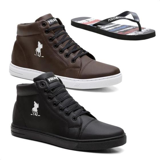 Imagem de Kit 2 Tênis Polo Masculino Botinha Cano Alto Leve + Chinelo