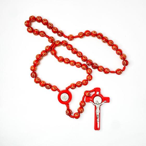 Imagem de Kit 2 Terços São Bento cruz douradas religioso medalha crucifixo devoção coloridos