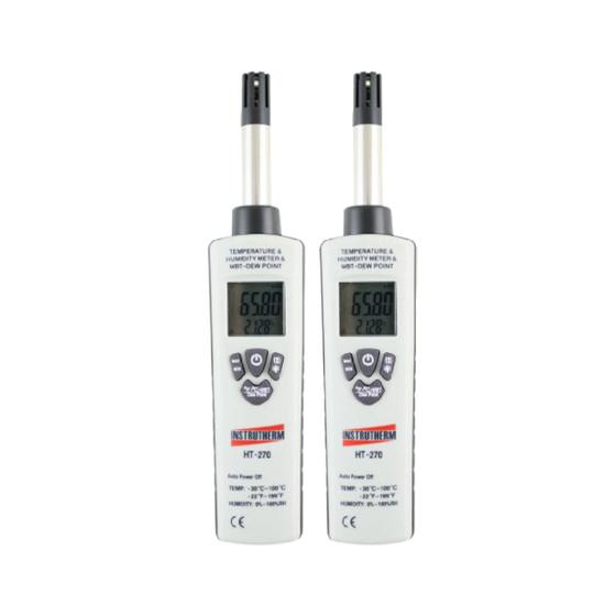 Imagem de Kit 2 Termo Higrômetro Psicrômetro Digital Temperatura Umidade Bulbo Ponto Orvalho Ht-270 Portátil Instrutherm Estojo