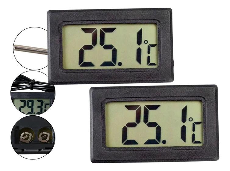 Imagem de Kit 2 Termômetro Digital Portátil Com Tela  LCD Medidor De Temperatura Para Freezer Geladeira Aquário Tanque Mini  