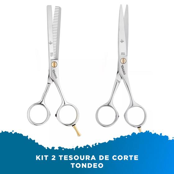 Imagem de Kit 2 Tesoura Tondeo 6'' Corte Navalha E Desbastadeira