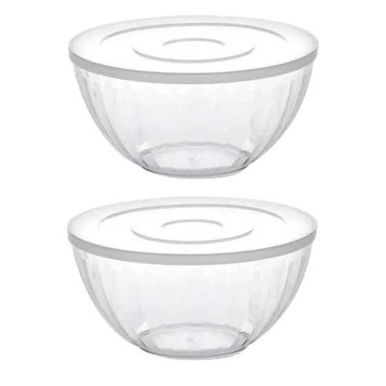 Imagem de Kit 2 Tigelas Bowl 2,4 Lts Transparente  22,5x11Cm Com Tampa