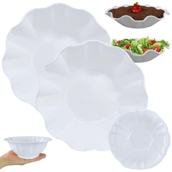 Imagem de Kit 2 Tigelas Cumbucas Redondas 1,5 Lts + Uma Tigela 650ml Formato Flor Delicado Salada e Fruteira Melamina Bestfer