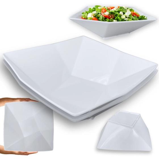 Imagem de Kit 2 Tigelas Quadradas Geometrica 32,5 Cm Branca Grandes para Buffet / Restaurante Profissional Melamina Premium  Bestfer 