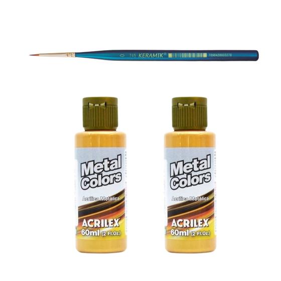 Imagem de Kit 2 tintas metal colors 60ml e pincel filete 745-0 keramik