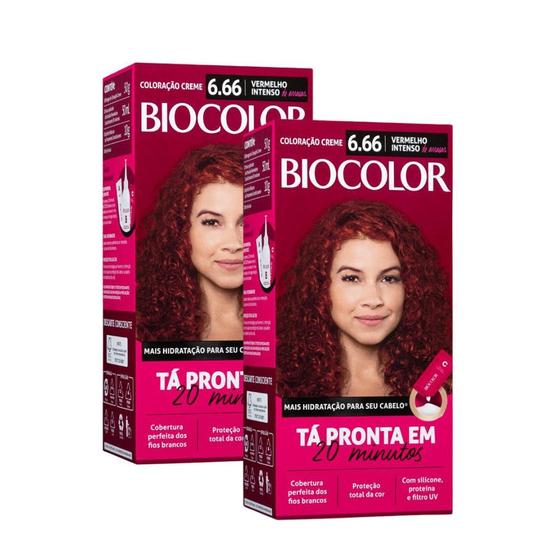 Imagem de Kit 2 Tintura de Cabelo Biocolor Vermelho Intenso de Arrasar 6.66