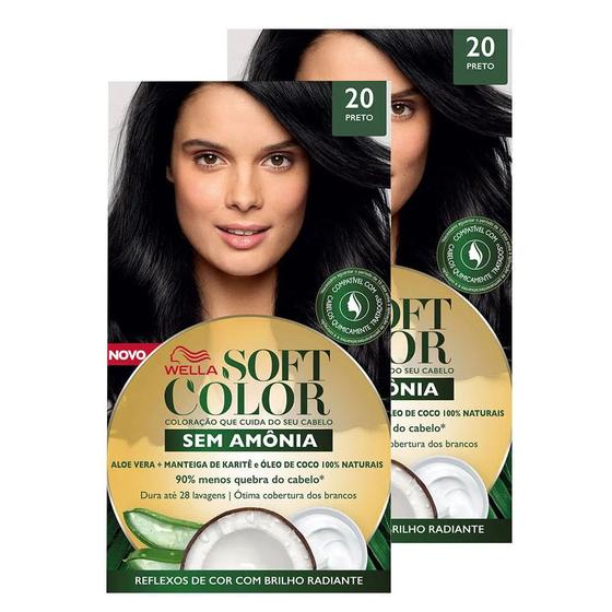 Kit 2 Tintura Soft Color Sem Amônia Preto 20 Kit Kit com duas unidades ...