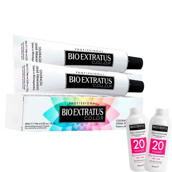 Imagem de Kit 2 Tinturas Bio Extratus Color Louro Médio Acobreado 7.4 + 2 OX 20 Volumes 90ml