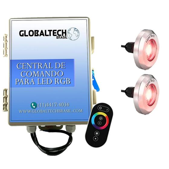 Imagem de Kit 2 Tiny Led Piscina Inox 316 Rgb 10W + Central + Controle