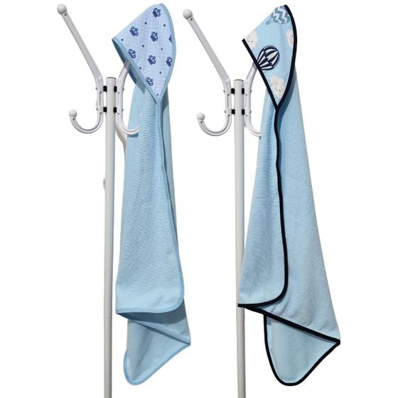 Imagem de Kit 2 Toalha de Banho Bebê Dupla Face com Capuz Estampado Forrado Super Absorvente 70x70 cm - Mãe e Filho Enxovais
