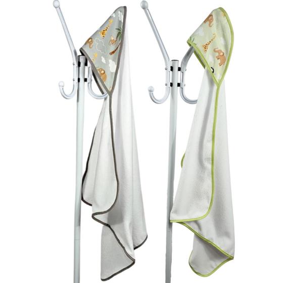 Imagem de Kit 2 Toalha de Banho Bebê Dupla Face com Capuz Estampado Forrado Super Absorvente 70x70 cm - Mãe e Filho Enxovais