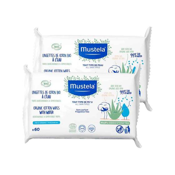 Imagem de Kit 2 Toalha Umedecida de Algodão Mustela BIO à Base de Água 60 Unidades