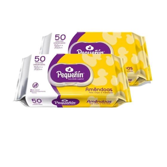 Imagem de Kit 2 Toalha Umedecida Pequeñín Amêndoas com 50 Toalhas