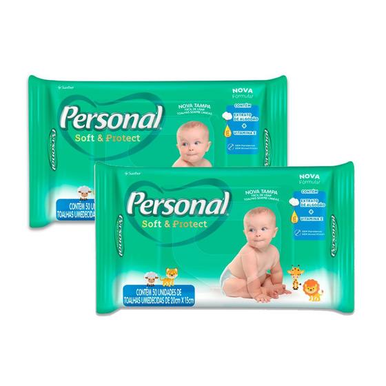 Imagem de Kit 2 Toalha Umedecida Personal Soft & Protect com 50 Unidades