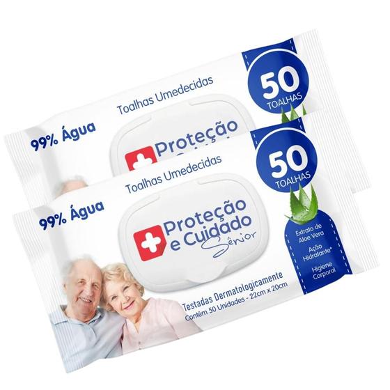 Imagem de Kit 2 Toalhas Umedecida Proteção Sênior 99% água com Aloe Vera