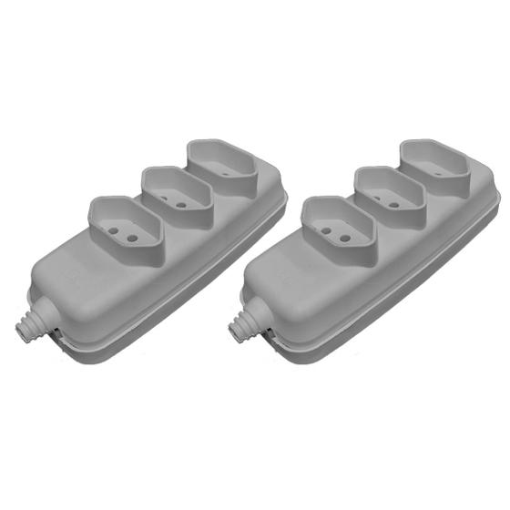 Imagem de kit 2 Tomada 3 tripla para extensão com 2 Pino + Terra tripolar 250v 10a
