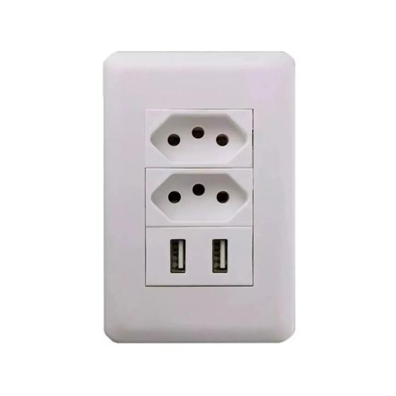 Imagem de Kit 2 Tomada Com Espelho Dupla Tomada 2 Usb 5v 2.1a Parede