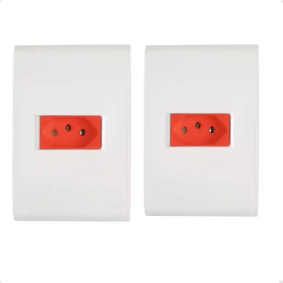 Imagem de Kit 2 Tomada Simples Vermelha 20A 4x2 Branco Liz Tramontina