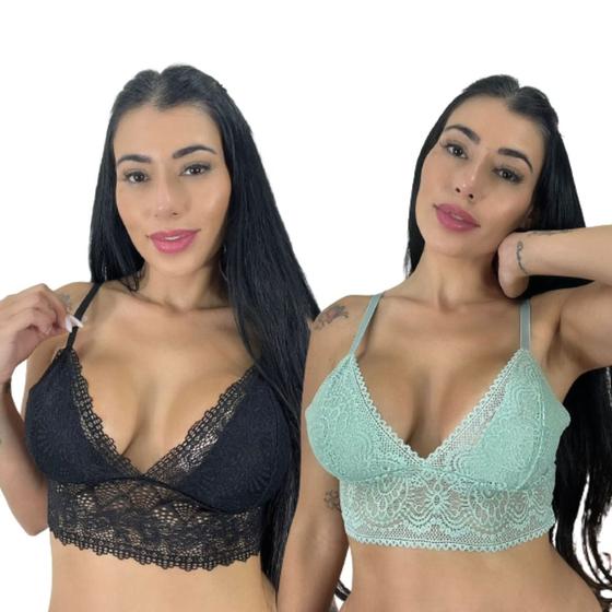 Imagem de Kit 2 Top Cropped De Renda Feminino Alças Ajustáveis Rendado Sutiã Blogueira Lingerie Sem Bojo