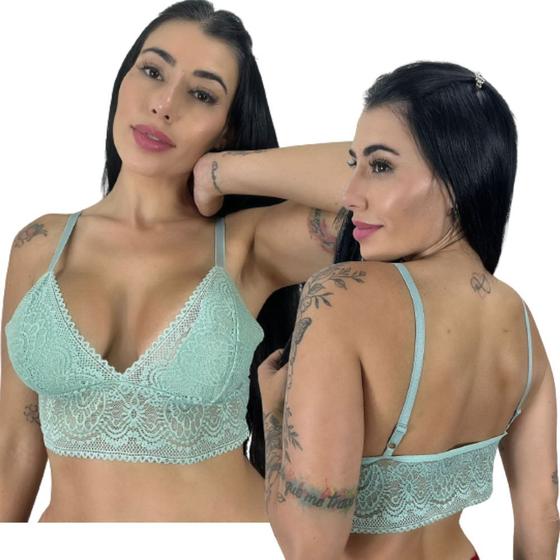 Imagem de Kit 2 Top Cropped De Renda Feminino Sem Bojo Alças Ajustáveis Rendado Sutiã Lingerie Blogueira