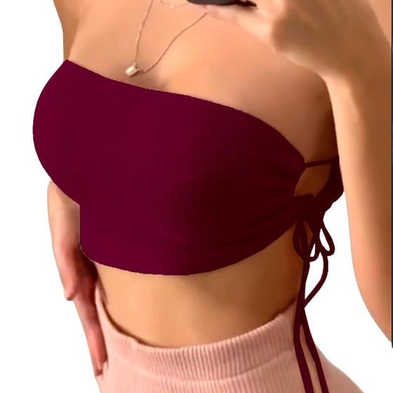 Imagem de Kit 2 Tops Faixa Cropped Feminino Amarração Casual Multiuso Festa