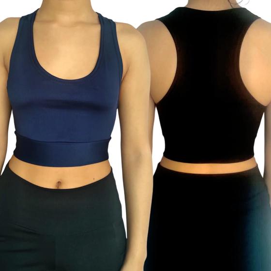 Imagem de Kit 2 Tops Femininos Regata Justos Barra Fitness Lisos Cores Sortidas Suplex Pp ao Plus Size