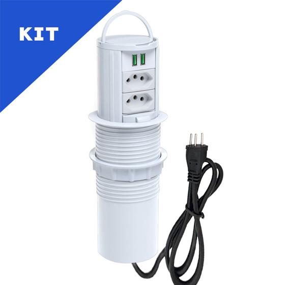 Imagem de Kit 2 Torres De Tomada Totem Manual Alça 2 Tom 10A 2USB 4.9A