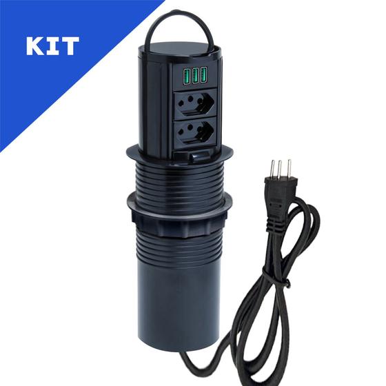 Imagem de Kit 2 Torres De Tomada Totem Manual Alça 2 Tom 10A 3USB 5.2A