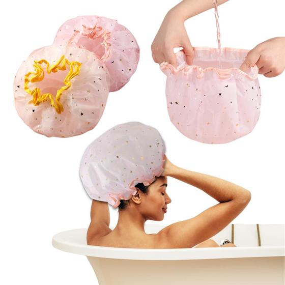 Imagem de Kit 2 Touca De Banho Camada Dupla Impermeável Com Elástico