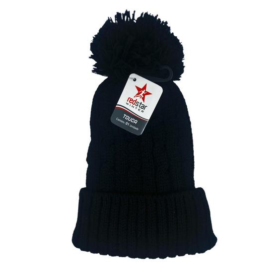 Imagem de Kit 2 Toucas De Inverno Pompom Preta Gorro De Lã Tricot Frio