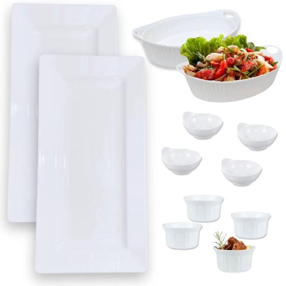 Imagem de Kit 2 Travessas 44,5 Cm + 2 Tigelas 800 Ml + 4 Tigelas Ramequim 150 Ml + 4 Molheiras 150 Ml Melamina Bestfer