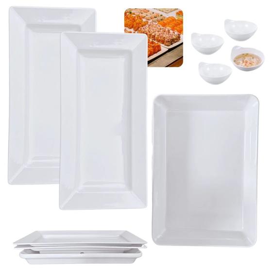 Imagem de Kit 2 Travessas 44,5 Cm + Travessa 40 Cm Retangulares + 4 Molheiras em Melamina Premium para Buffet Bestfer