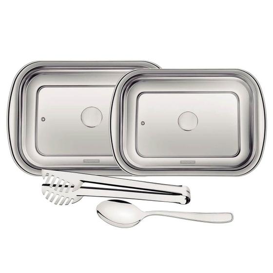 Imagem de Kit 2 Travessas Assar Servir Tramontina Cosmos em Aço Inox com Tampa Utensílios