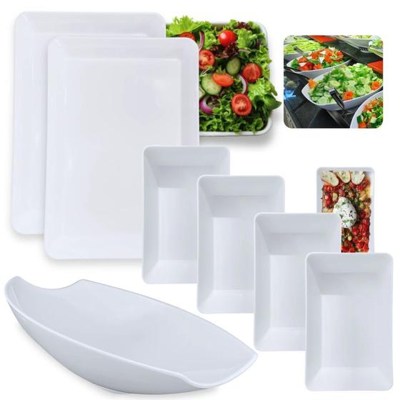 Imagem de Kit 2 Travessas Buffet 40cm + 4 Travessas 22,5cm + Travessa Oval Curva 46cm para Restaurante em Melamina  Bestfer 