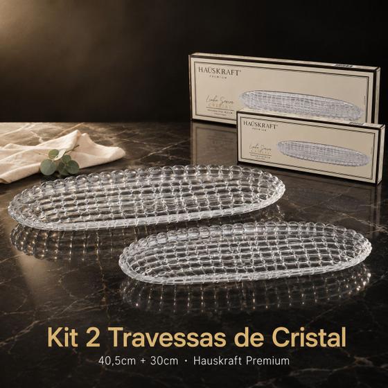 Kit 2 Travessas Cristal Oval Hauskraft Premium Mesa Posta Quadrix