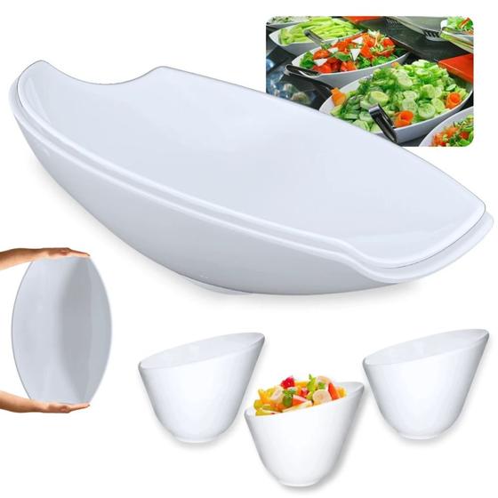 Imagem de Kit 2 Travessas para Buffet Salada 41cm Curva Funda + 3 Tigelas Ovais 500ml Melamina para Restaurante  Bestfer 