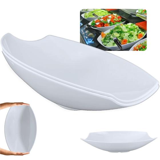 Imagem de Kit 2 Travessas para Buffet Salada 41cm Oval Curva Funda para Restaurante Profissional Melamina Branca  Bestfer 