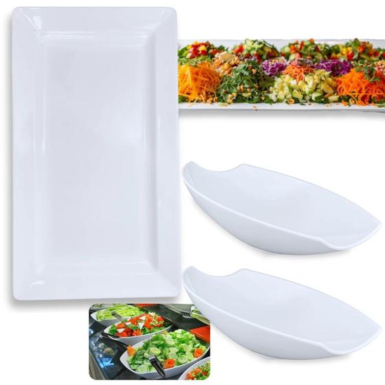 Imagem de Kit 2 Travessas para Buffet Salada 46cm Oval Curva Funda + Travessa Retangular 56 Cm Melamina para Restaurante  Bestfer 